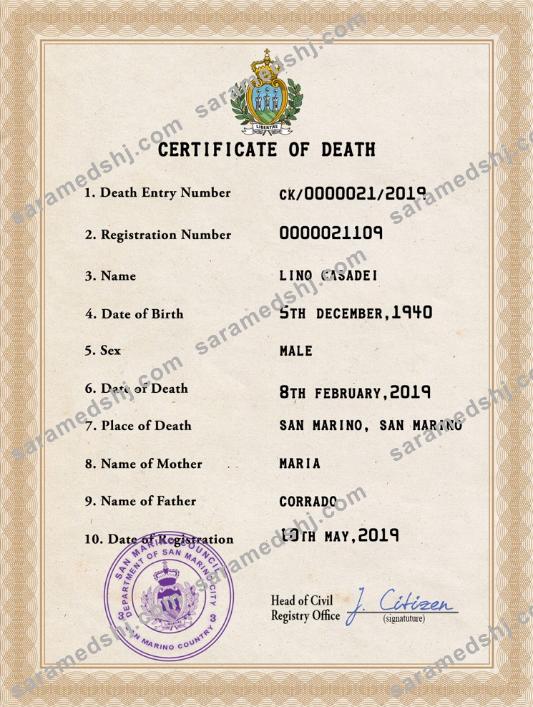 Samoa vital record death certificate PSD template